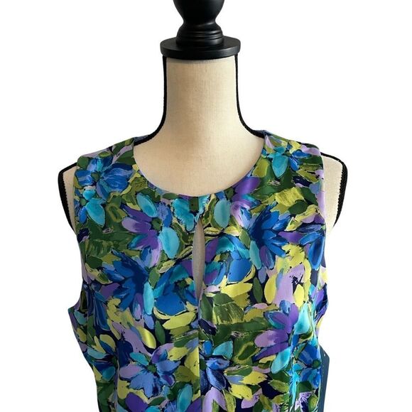 London Times - Satin Jewel Neck Asymmetrical Hanky Dress Sz:12Color:Multicolor - Picture 4 of 11